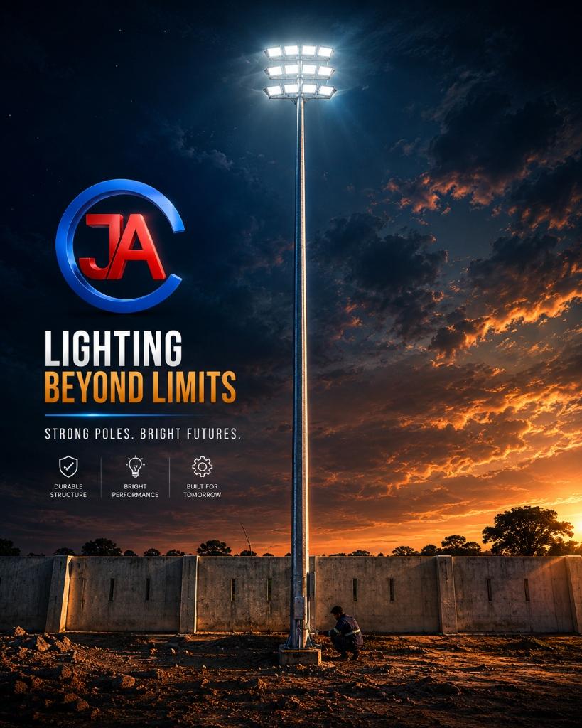 Jay Ambe Engineering Heavy polygonal steel stadium pole column assembly