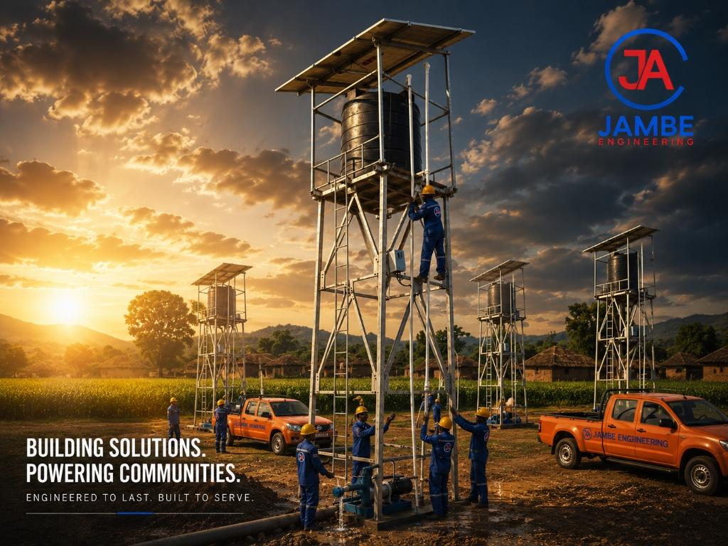 Jay Ambe Engineering Solar Steel Truss Water Tank Structure Installation