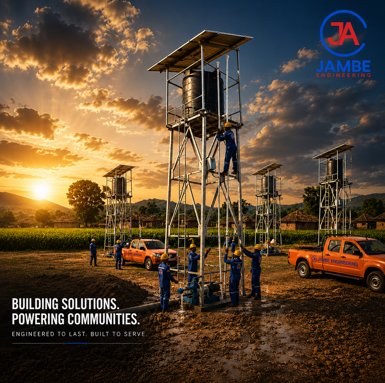 Jay Ambe Engineering Solar Steel Truss Water Tank Structure Installation