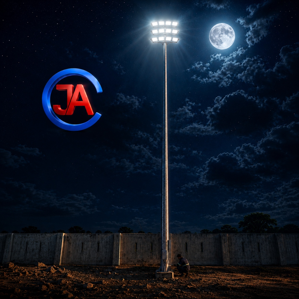 Jay Ambe Engineering Heavy polygonal steel stadium pole column assembly